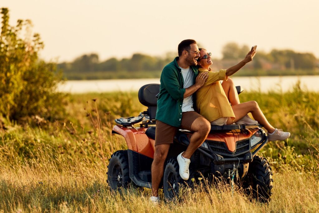 Happy rider on a quad bike rental in Crete